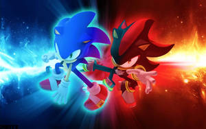 Sonic 與 Shadow 在宇宙背景下擺出閃耀的戰鬥姿勢。 — 電玩遊戲 GIF 壁紙