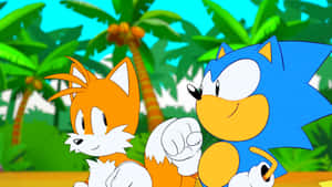 Sonic 與 Tails 在熱帶叢林環境中微笑。 — 音速小子 壁紙