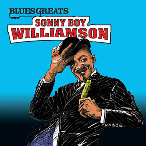 Sonny Boy Williamson 傾斜帽子手持口琴藍色背景 — 錫安·威廉森 壁紙