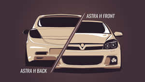 米色Astra H汽車的插圖，分開顯示前後視圖。 — 歐寶 壁紙