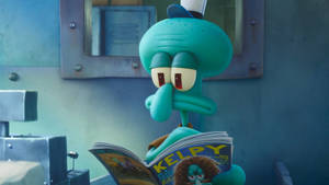 Squidward 在水下帶著無聊的表情看漫畫書。 — 067 魷魚遊戲 壁紙