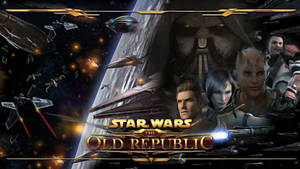 Star Wars The Old Republic 遊戲封面，包含太空戰鬥和角色。 — 達斯維德 4K 壁紙