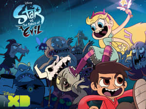 Star 和 Marco 在星空下與怪物戰鬥，這是一張迪士尼 XD 動畫海報。 — 鬼殺隊 善逸 壁紙