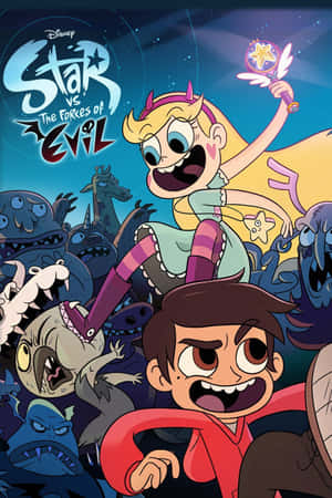Star 和 Marco 在星空下用魔法與怪物戰鬥。 — 星蝶公主 壁紙