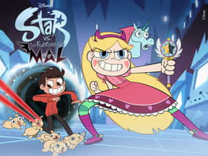 Star 和 Marco 在水晶城堡中用雷射光束和魔法杖戰鬥。 — 星蝶公主 壁紙