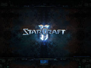 StarCraft II 標誌在深色紋理背景上發出藍光 — 電玩遊戲 GIF 壁紙