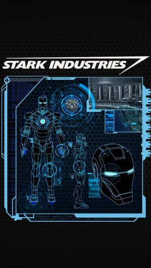 來自 Stark Industries 的 Iron Man 裝甲設計示意圖顯示在數位介面上。 — 鋼鐵人 壁紙