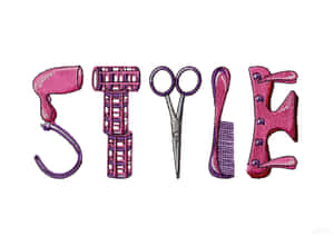 用粉紅色和紫色的美髮工具做成的「style」字樣。 — 螢幕保護 壁紙