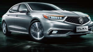 攝影棚中的銀色Acura TLX-L轎車，帶有綠色燈光和反射。 — Acura 壁紙