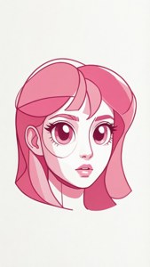 動漫女孩，粉紅色頭髮，大眼睛，向前看。