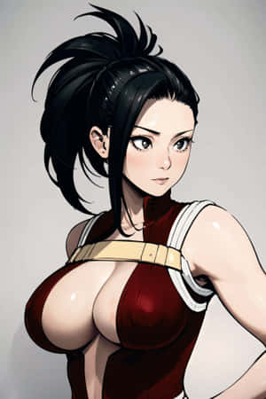 黑色頭髮和紅色服裝的動漫角色站在灰色背景前 — Oppo Pad 壁紙