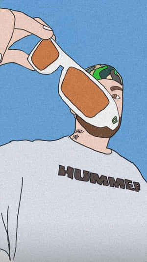 戴迷彩帽和Hummer T恤的男子調整白色太陽眼鏡。 — 餅乾怪獸 壁紙