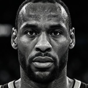 汗流浹背的籃球運動員特寫，眼神專注。