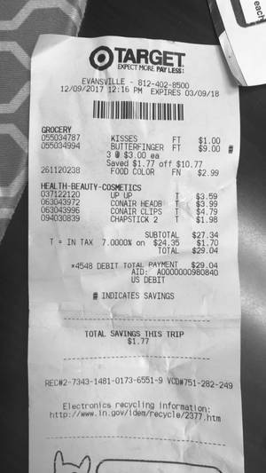Target收據顯示購買的物品和總付款。 — 目標 壁紙