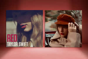 Taylor Swift 的兩幅藝術肖像，紅唇和棕色帽子，靠近汽車。 — 專輯封面 壁紙