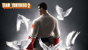 《Team Fortress 2》醫護兵被白鴿圍繞在黑暗煙霧背景中。 — 慶祝 壁紙