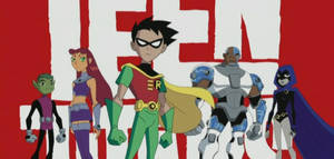 Teen Titans 超級英雄團隊穿著色彩繽紛的服裝英勇地擺姿勢。 — 動畫卡通 壁紙