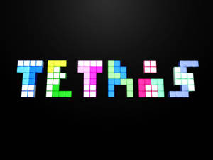 在黑色背景上由發光方塊組成的彩色像素 Tetris 標誌 — 電玩遊戲 GIF 壁紙