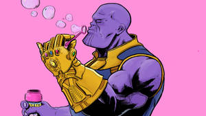 Thanos 戴著他的無限手套吹出粉紅色泡泡。 — 泡泡小隊 壁紙