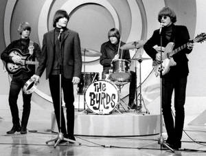 The Byrds 在舞台上現場演奏吉他和鼓。 — 岩石 壁紙