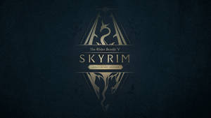 深藍色皮革紋理上的 The Elder Scrolls V Skyrim Anniversary Edition 標誌。 — 上古卷軸 壁紙