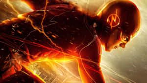 The Flash 身穿紅色戰衣，帶著閃電效果在城市上空奔跑。 — 燈泡 壁紙