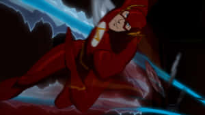 The flash 在黑暗隧道中以超高速奔跑，身後帶著藍色閃電軌跡。 — 昏暗 壁紙