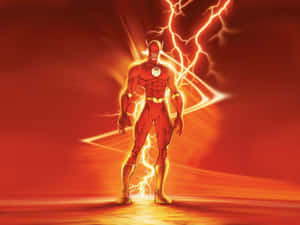 超級英雄 The Flash 在熾熱的紅色環境中被閃電包圍。 — 漫威復仇者聯盟 壁紙