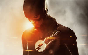超級英雄 The Flash 身穿深色服裝，帶有發光的閃電標誌，背景煙霧繚繞。 — 漫威復仇者聯盟 壁紙