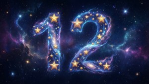 由星星和宇宙雲在深邃太空中形成的數字十二。