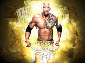 WWE 摔角手 The Rock 在發光的黃色宣傳片中，帶有公牛標誌。 — 克里斯洛克 壁紙