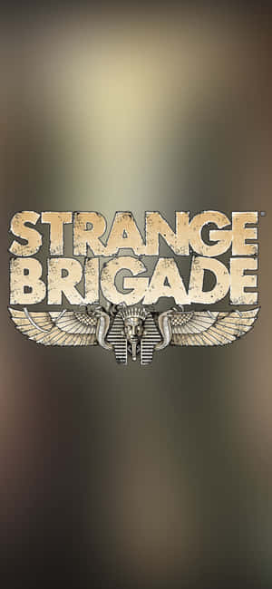 Strange Brigade 標誌，帶有帶翅膀的法老頭像，背景為模糊的棕褐色。 — 電玩遊戲 GIF 壁紙