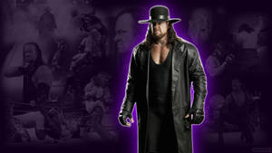 The Undertaker 身穿黑色 trench coat 和帽子，身後有紫色光芒。 — 送葬者 壁紙