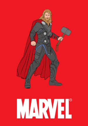 Thor 身穿盔甲手持錘子，紅色背景上有Marvel標誌 — IQOO Pad 壁紙