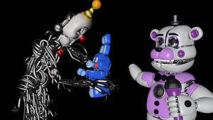 Five Nights at Freddy's 中的三個威脅性電子動畫角色站在黑色背景前。 — 恩納德 壁紙