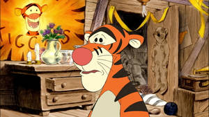 Tigger 在他舒適的樹屋裡，充滿玩具和裝飾。 — 跳跳虎 壁紙