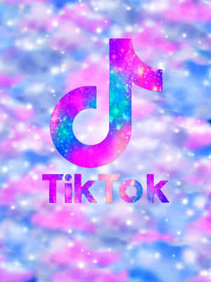 帶有閃爍粉紅色和藍色宇宙背景的 TikTok 標誌 — TikTok 動圖 壁紙
