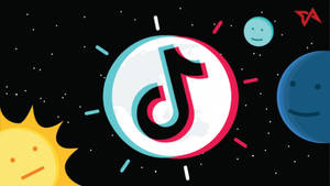 TikTok 標誌在太空中，有微笑的行星和一個脾氣暴躁的太陽。 — 宇宙 壁紙