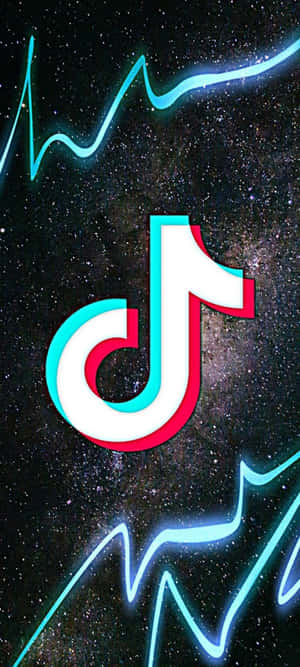 TikTok 標誌漂浮在星空空間中，帶有發光的藍色線條。 — iPhone 16e 壁紙