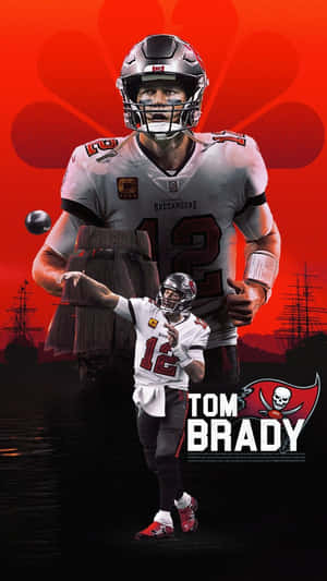 Tom Brady 身穿海盜隊制服，在火紅背景前投擲橄欖球。 — 坦帕灣海盜 GIF 壁紙