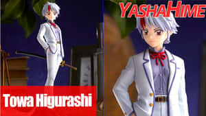 動漫角色 Towa Higurashi 身穿白色西裝、紅色蝴蝶結和劍的人偶。 — 鬼殺隊 善逸 壁紙