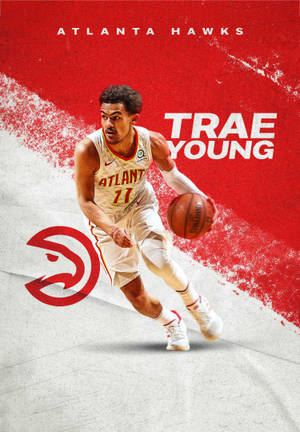 Trae Young 身穿亞特蘭大老鷹隊球衣在球場上運球。 — OnePlus Pad Go 2 壁紙