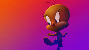 Tweety Bird 在色彩繽紛的漸變背景上擺出動態姿勢。 — 怪物奇兵 壁紙
