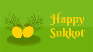 Happy Sukkot 祝福，帶有檸檬和棕櫚葉，綠色背景 — 綠色愛心 壁紙
