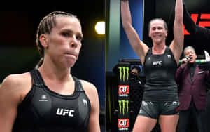 UFC拳手在八角籠中慶祝勝利，贏得比賽。 — 克莉絲汀·史都華 壁紙
