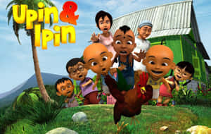 uppin & pin - 卡通，孩子們在房子前 — Upin Ipin 壁紙