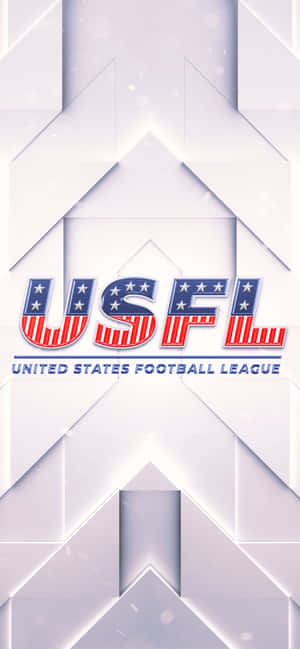 USFL 標誌，帶有星星和條紋，置於幾何白色背景上，帶有發光效果。 — iPhone 15 Pro 壁紙