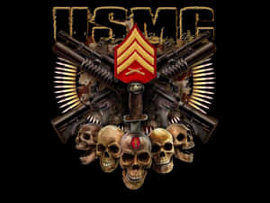 USMC 標誌，帶有交叉步槍和骷髏頭，黑色背景。 — 美國陸軍 GIF 壁紙