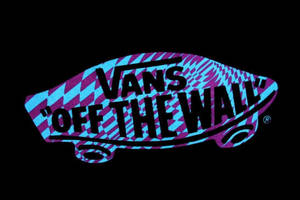 Vans Off The Wall 標誌，帶有藍紫相間鋸齒圖案，背景為黑色。 — Vans 標誌 壁紙