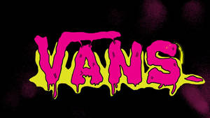 Vans 品牌標誌，深色背景上有滴落的粉紅色和黃色油漆。 — 墜落卡車 壁紙